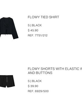Zara Black Flowy Tied Shirt and short set